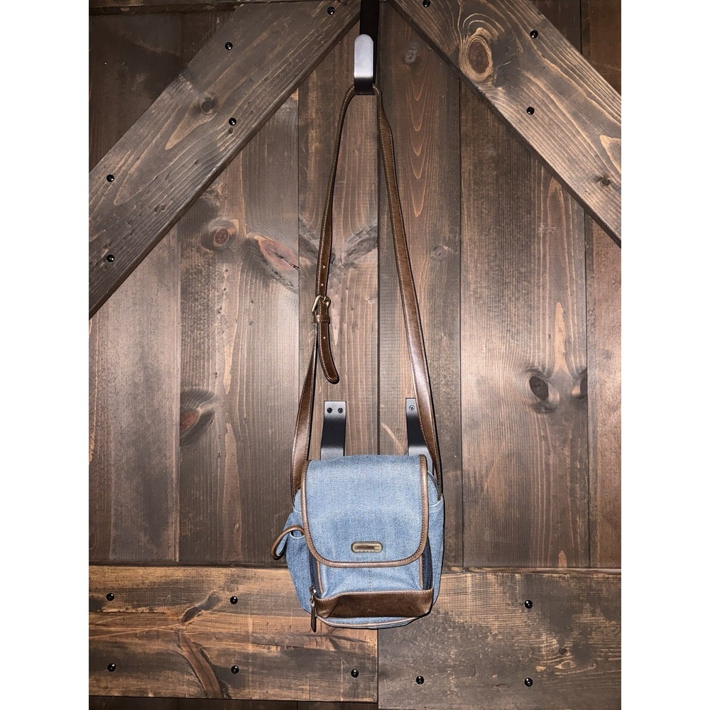Vtg Y2k GUESS Denim Jean Leather‎ Cord Shoulder Bag Crossbody Saddle Brown